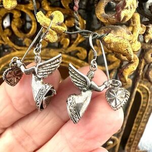 Beverly Hills Sterling silver angel holding hearts earrings